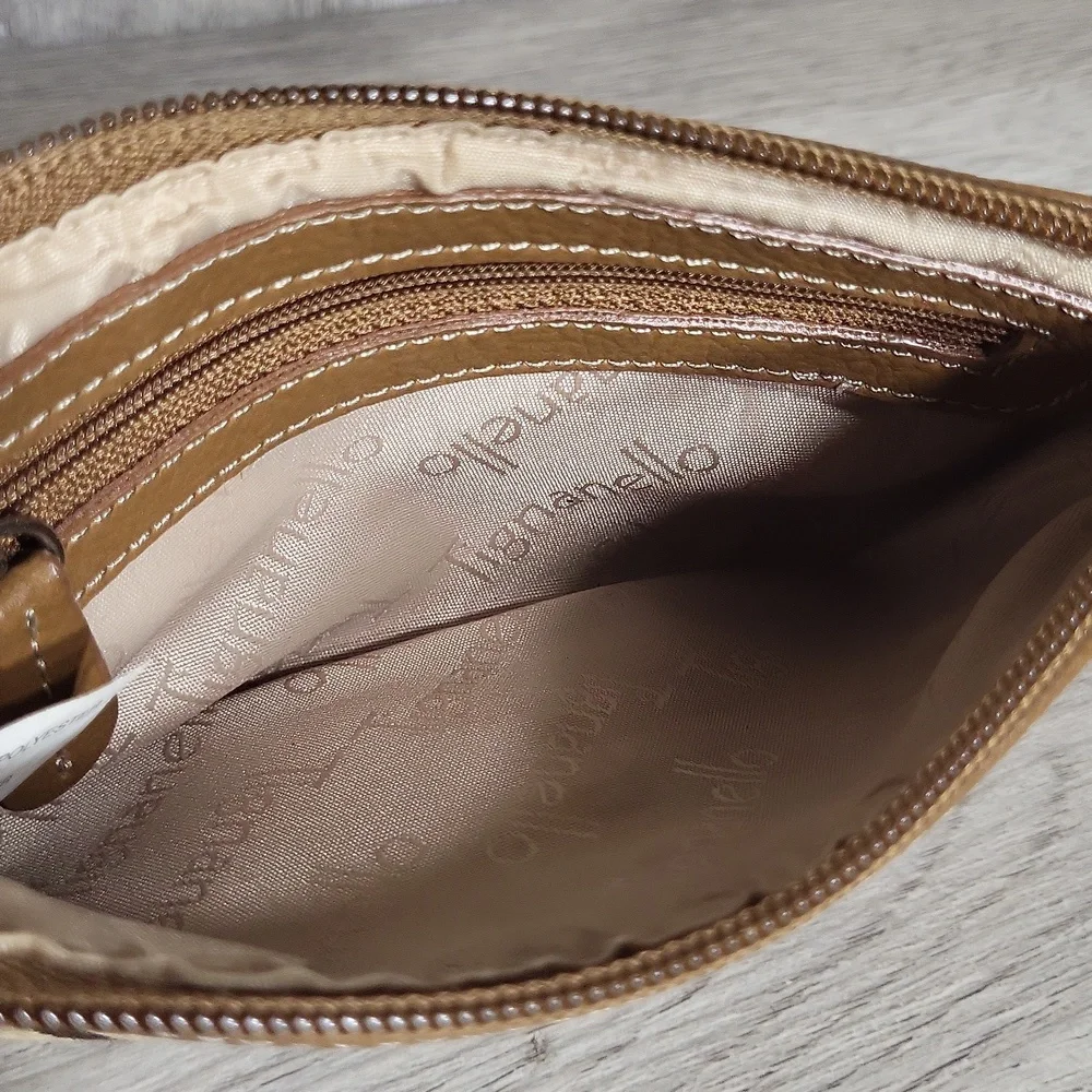 Tignanello Signature Canvas  Wristlet Wallet Pouch Zippered Pockets Leather Trim
